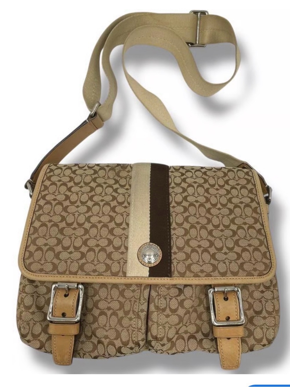 Coach Tan Khaki Signature Canvas Crossbody with Stripe